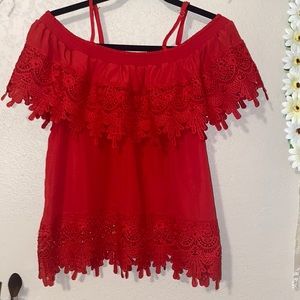 NOBO Red, off the shoulder blouse.